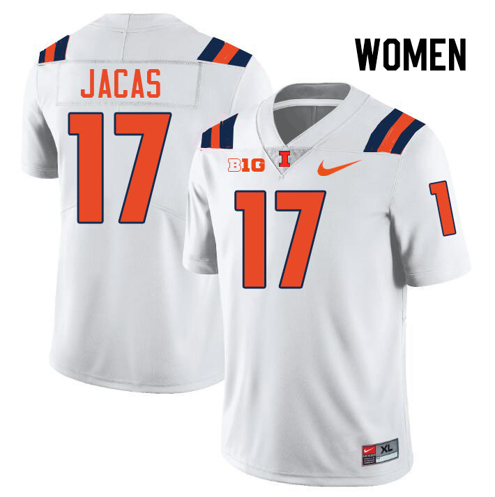 Women #17 Gabe Jacas Illinois Fighting Illini College Football Jerseys Stitched-White